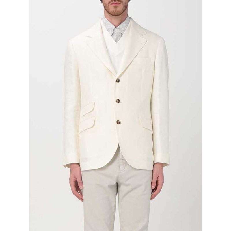 Brunello Cucinelli Off White Linen Wool Blazer_White