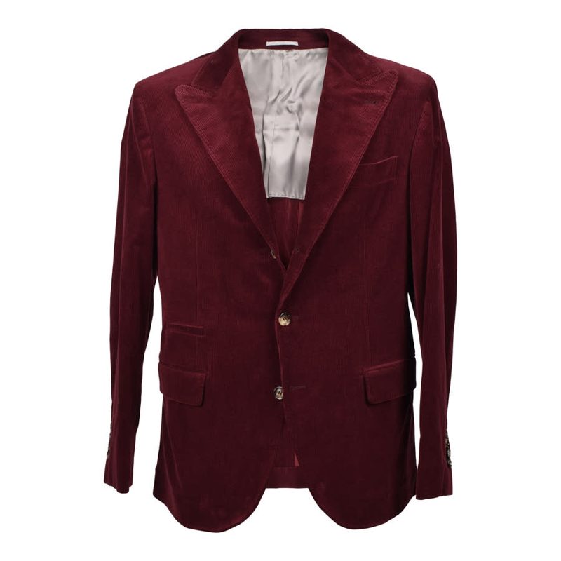 Brunello Cucinelli Burgundy Cashmere Blend Corduroy Blazer_Burgundy