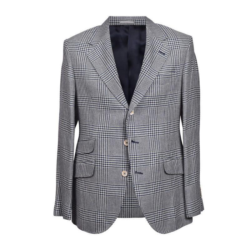 Brunello Cucinelli Gray Silk Blend Houndstooth Blazer_Grey