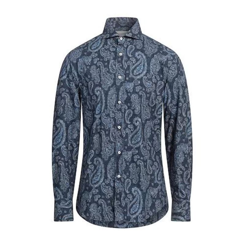 Brunello Cucinelli Blue Paisley Button-Up Shirt_Blue