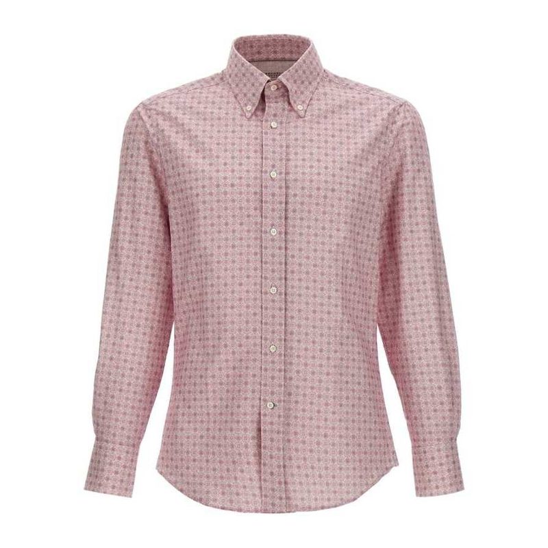 Brunello Cucinelli Rose Patterned Button-Up Shirt_Pink