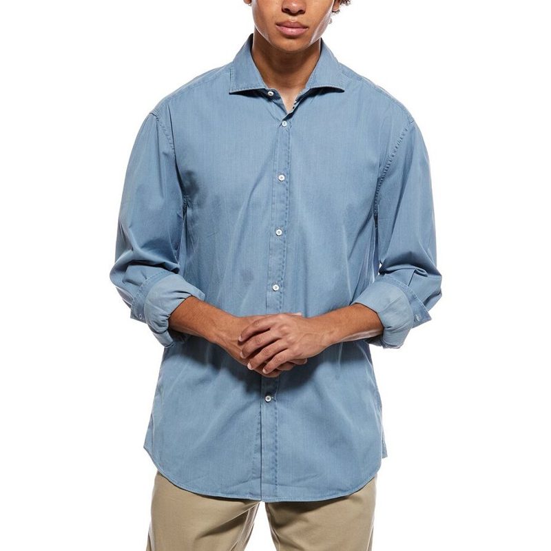 Brunello Cucinelli Light Blue Denim Button-Up Shirt_Blue