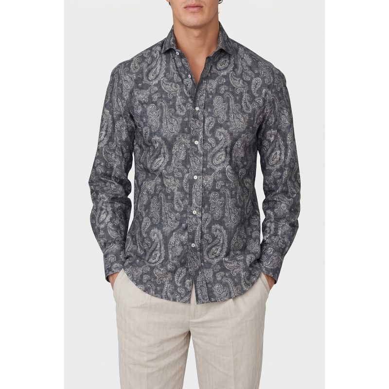 Brunello Cucinelli Anthracite Paisley Button-Up Shirt_Grey