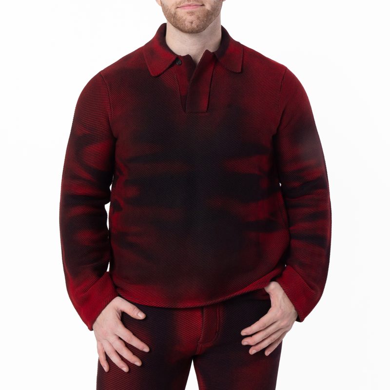Gradient Long-Sleeved Polo Shirt_Red / Black