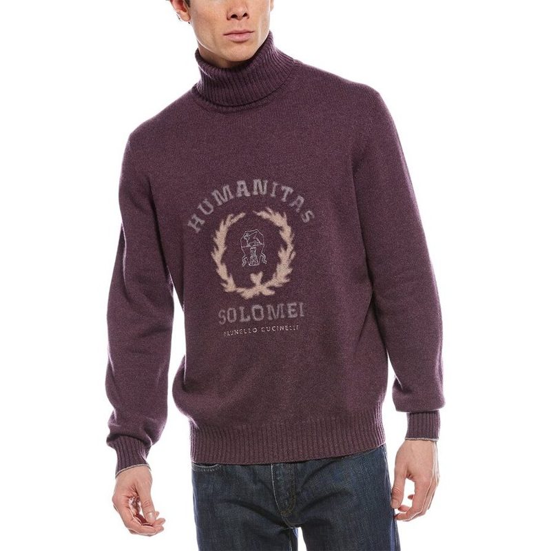 Brunello Cucinelli Maroon Turtleneck Sweater With Emblem_Burgundy