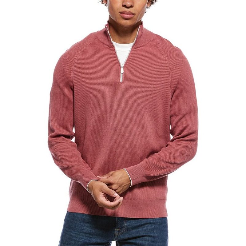 Brunello Cucinelli Raspberry Half-Zip Knit Sweater_Red