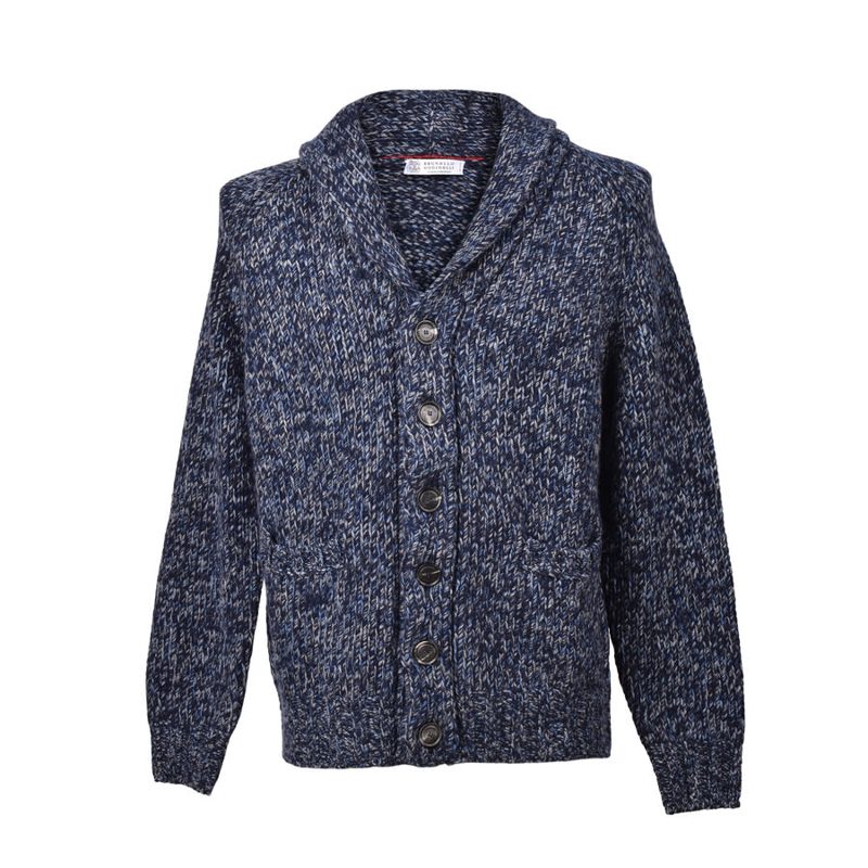 Brunello Cucinelli Blue Cashmere Blend Knit Cardigan_Blue