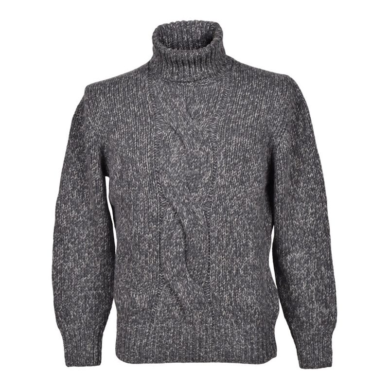 Brunello Cucinelli Gray Cashmere Cable Knit Turtleneck_Grey