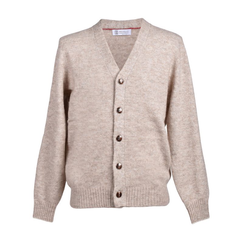 Brunello Cucinelli Sand Wool Blend Cardigan Sweater_Beige