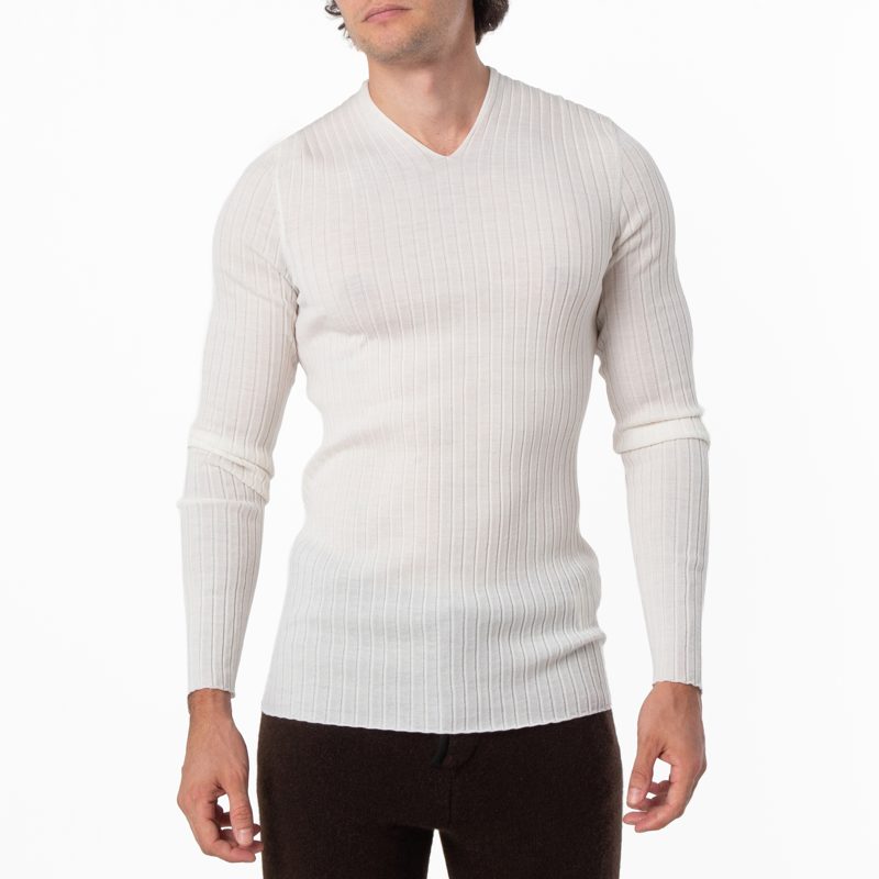 V-Neck Wool Knit Sweater_White
