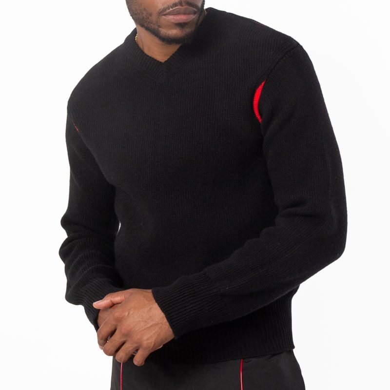 V-Neck Ribbed-Knit Sweater_Black