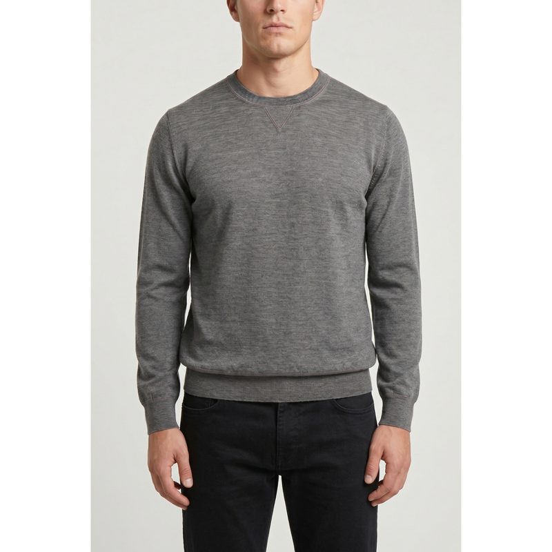 Brunello Cucinelli Grey Cashmere Silk Crewneck Sweater_Grey