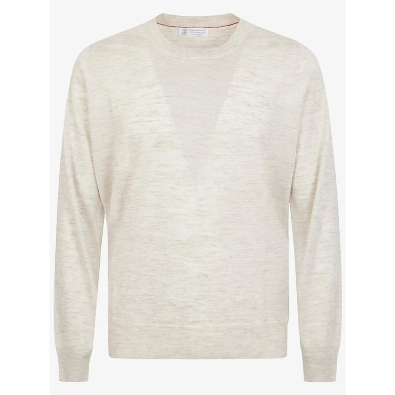 Brunello Cucinelli Light Beige Silk Linen Sweater_Beige