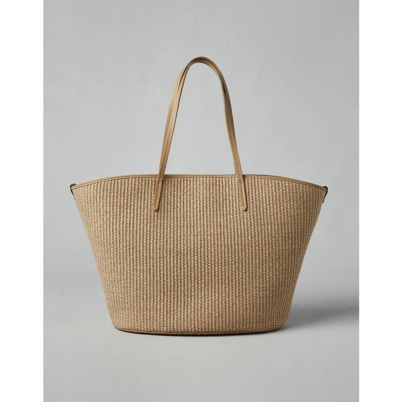 Brunello Cucinelli Beige Woven Leather Tote Bag_Beige