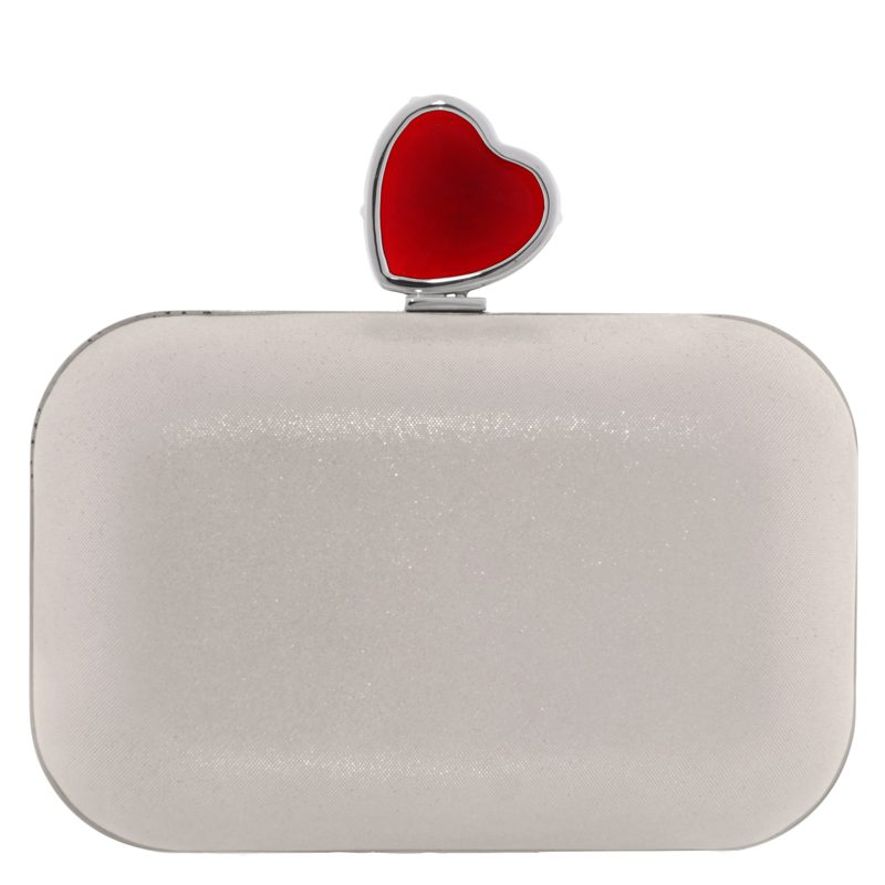 Micro Cloud Heart Clasp Clutch Bag with Chain Strap_Silver / Red
