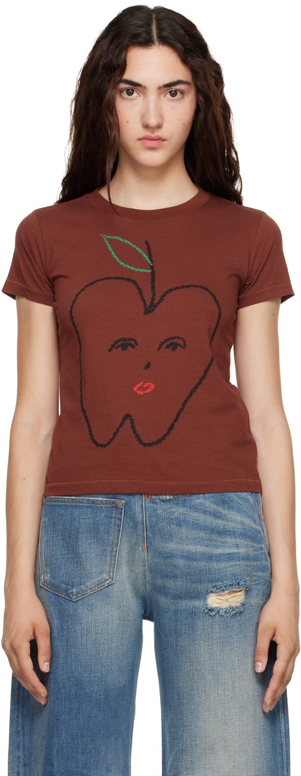 Brown Apple Cropped T-shirt 262188F110020