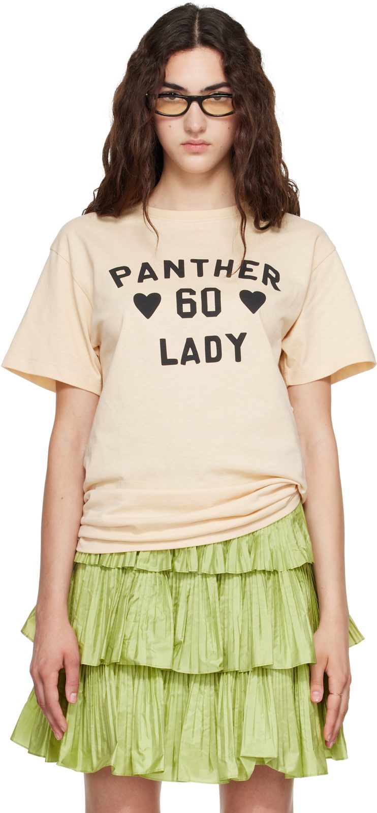 Beige Printed Cotton Jersey Panther Lady T-shirt 262476F110001