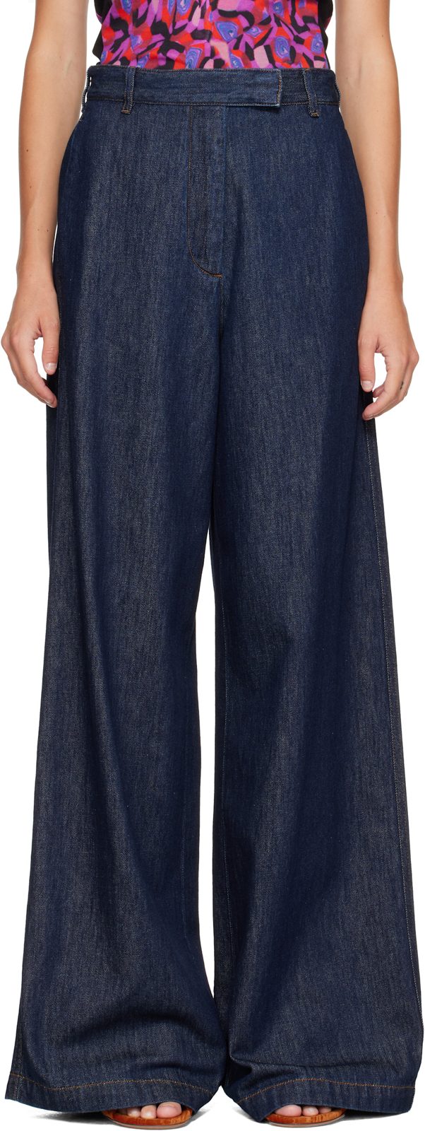 Navy Wide Leg Denim Jeans 262358F069000