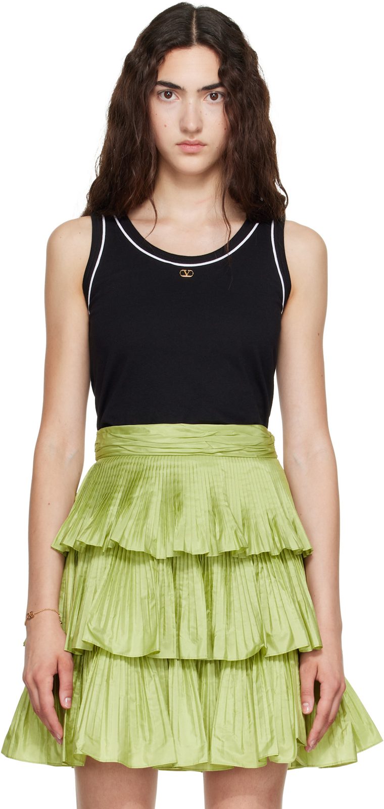 Black Cotton Jersey VLogo Tank Top 262476F111001