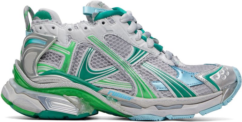 Gray & Green Runner Sneakers 261342F128007