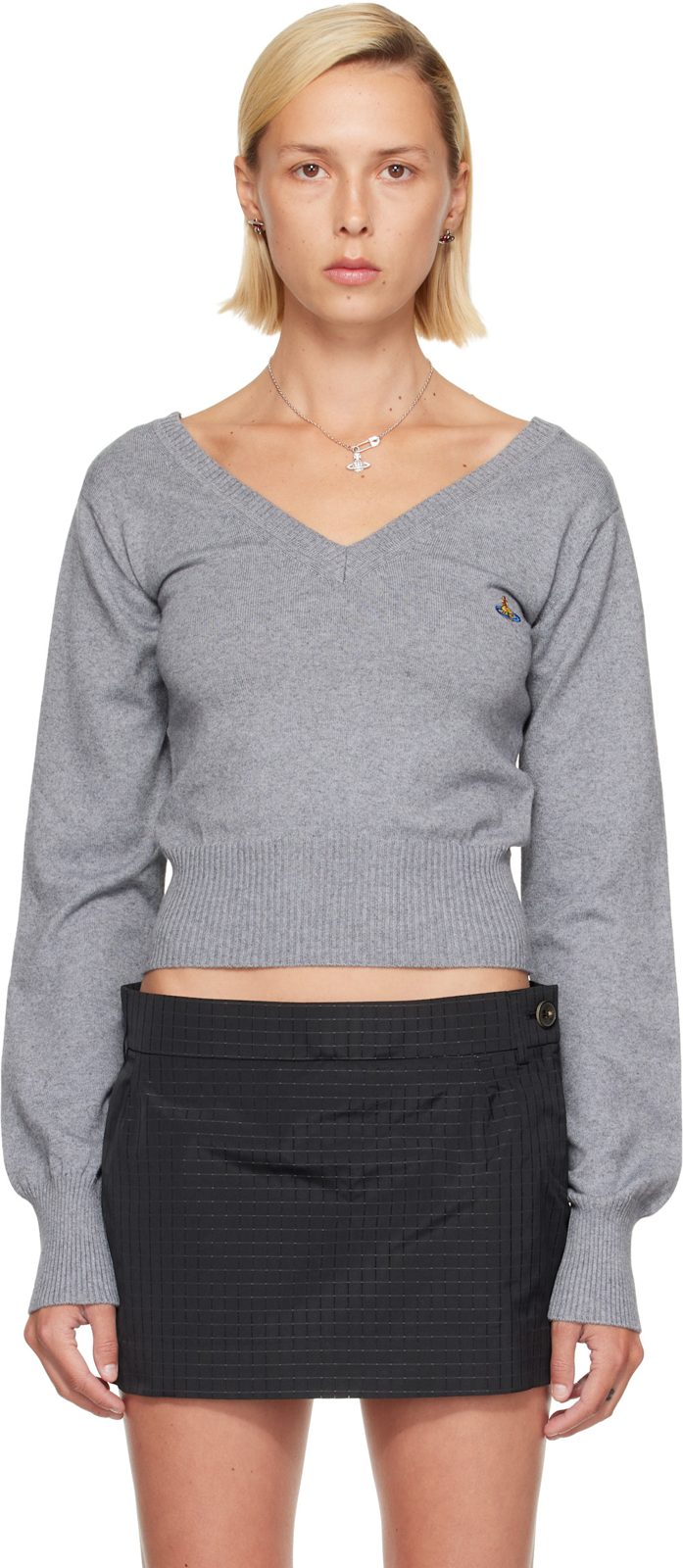 Gray Beatrice V-Neck Sweater 262314F100000