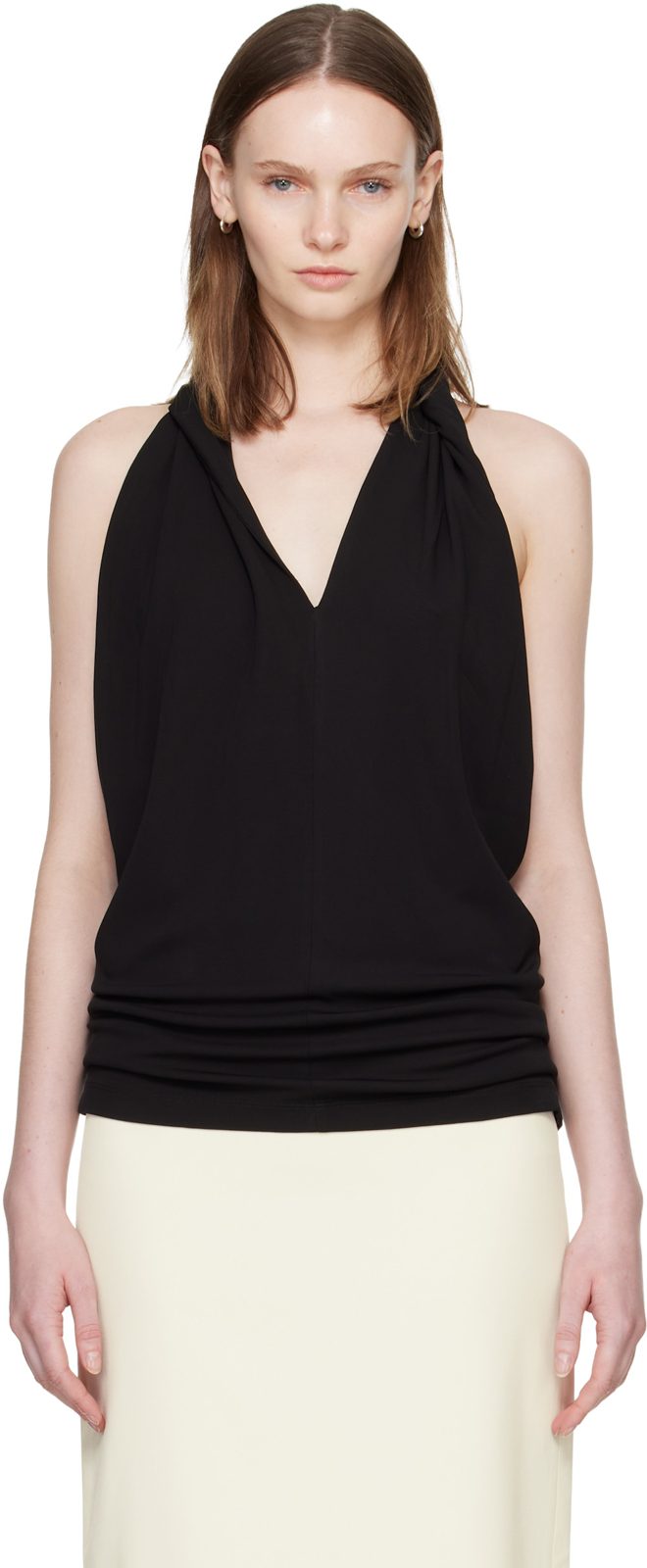 TOTEME Black Twisted Jersey Halter Top 262771F111001