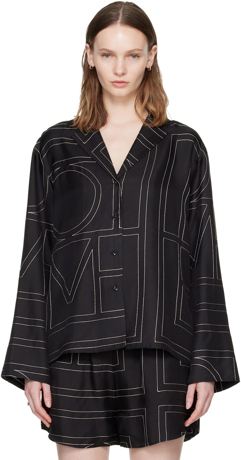 TOTEME Black Monogram Silk PJ Shirt 262771F109004