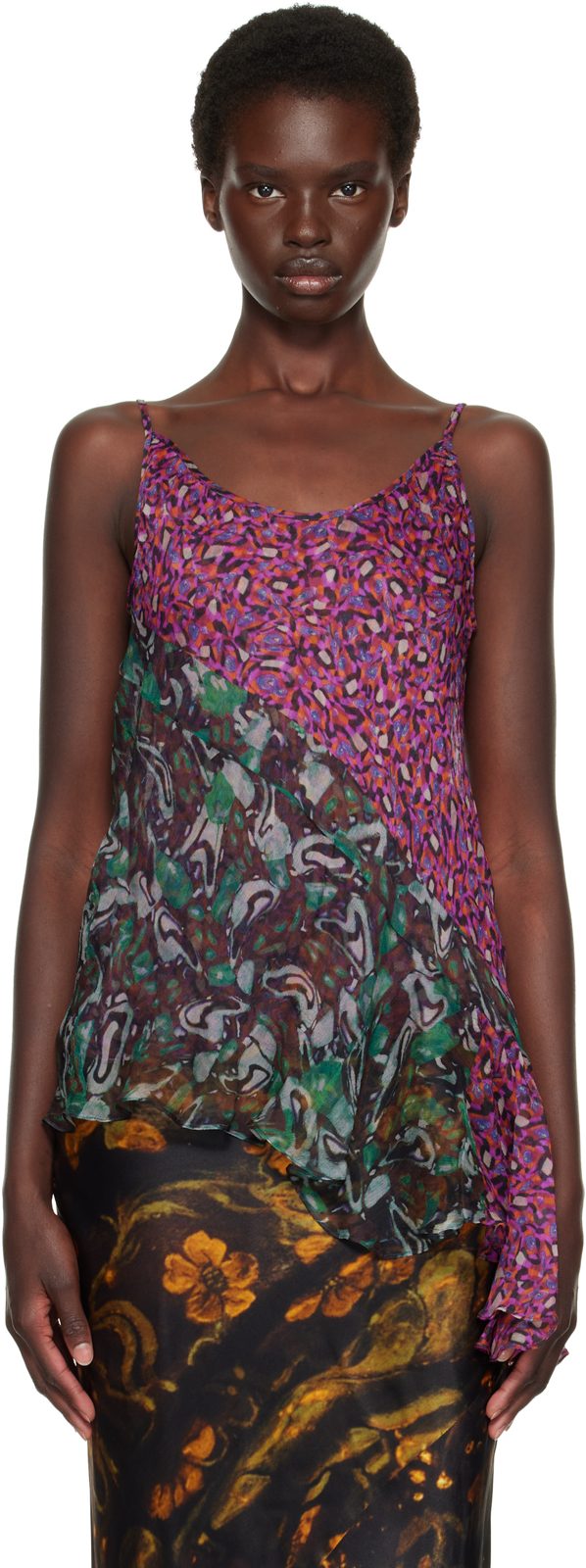 Purple & Green Silk Top 262358F107001