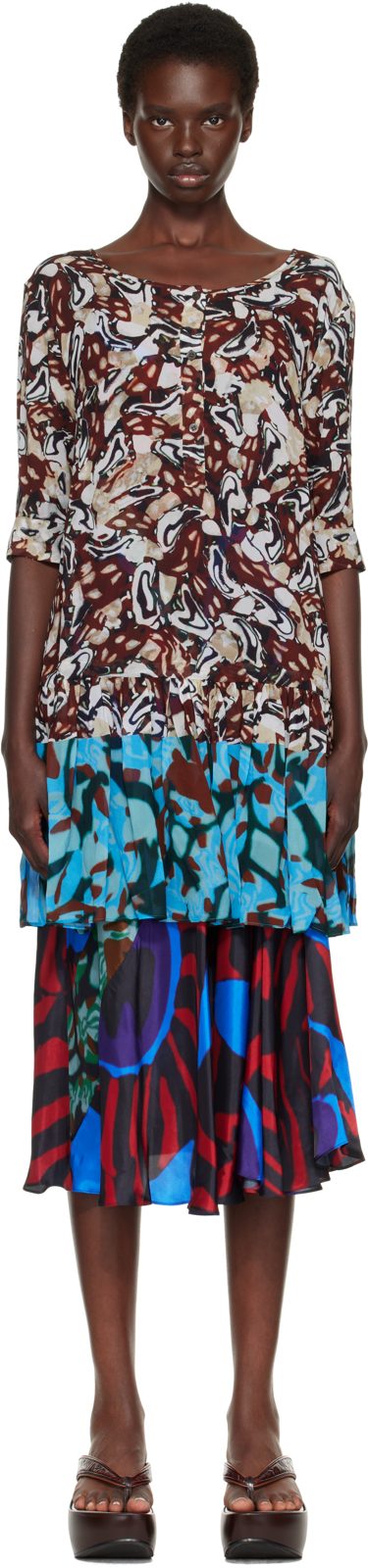 Brown & Blue Peplum Top 262358F109000