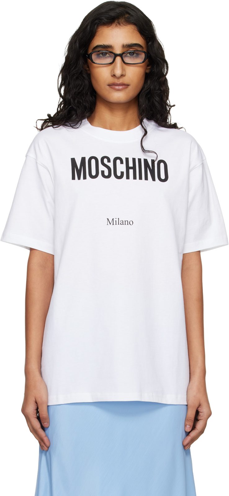 Moschino White Printed Organic Cotton Jersey T-shirt 261720F110006