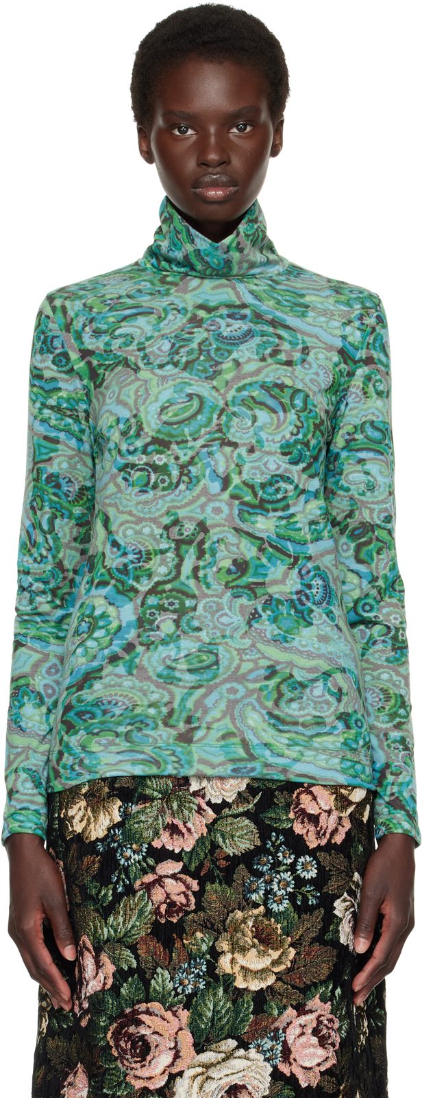 Green Paisley Turtleneck 262358F099001