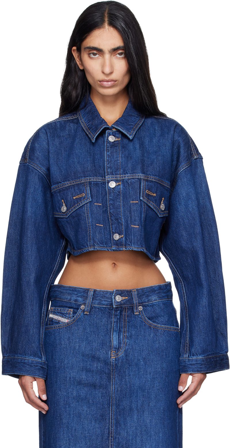 Blue Cropped Oversized Denim Trucker Jacket 262001F060004