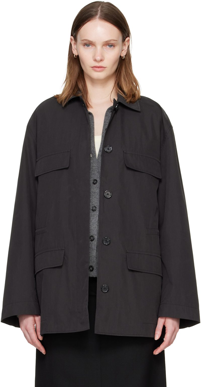 TOTEME Black Collared Drawstring Jacket 262771F063004