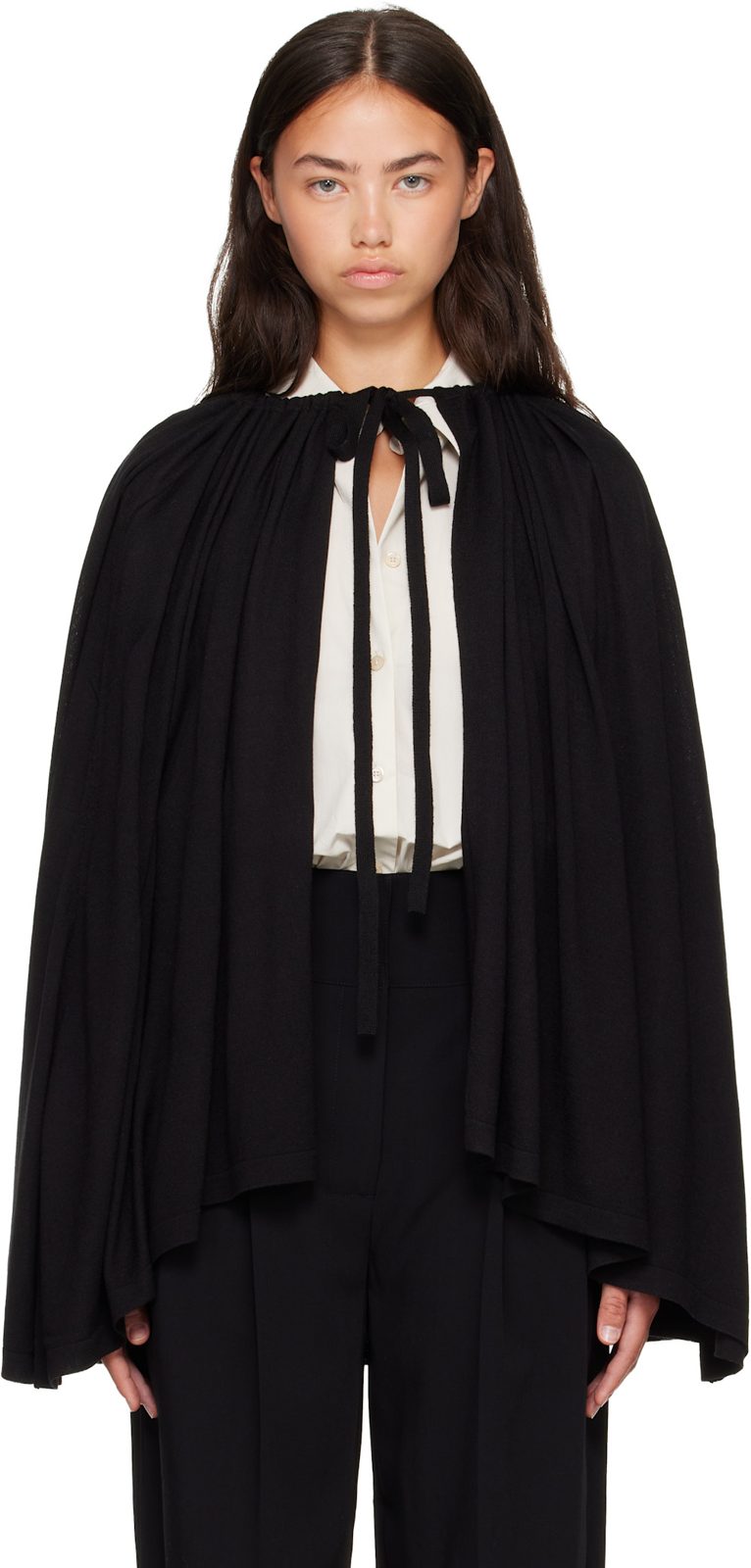 TOTEME Black Drawstring Cape 262771F063000