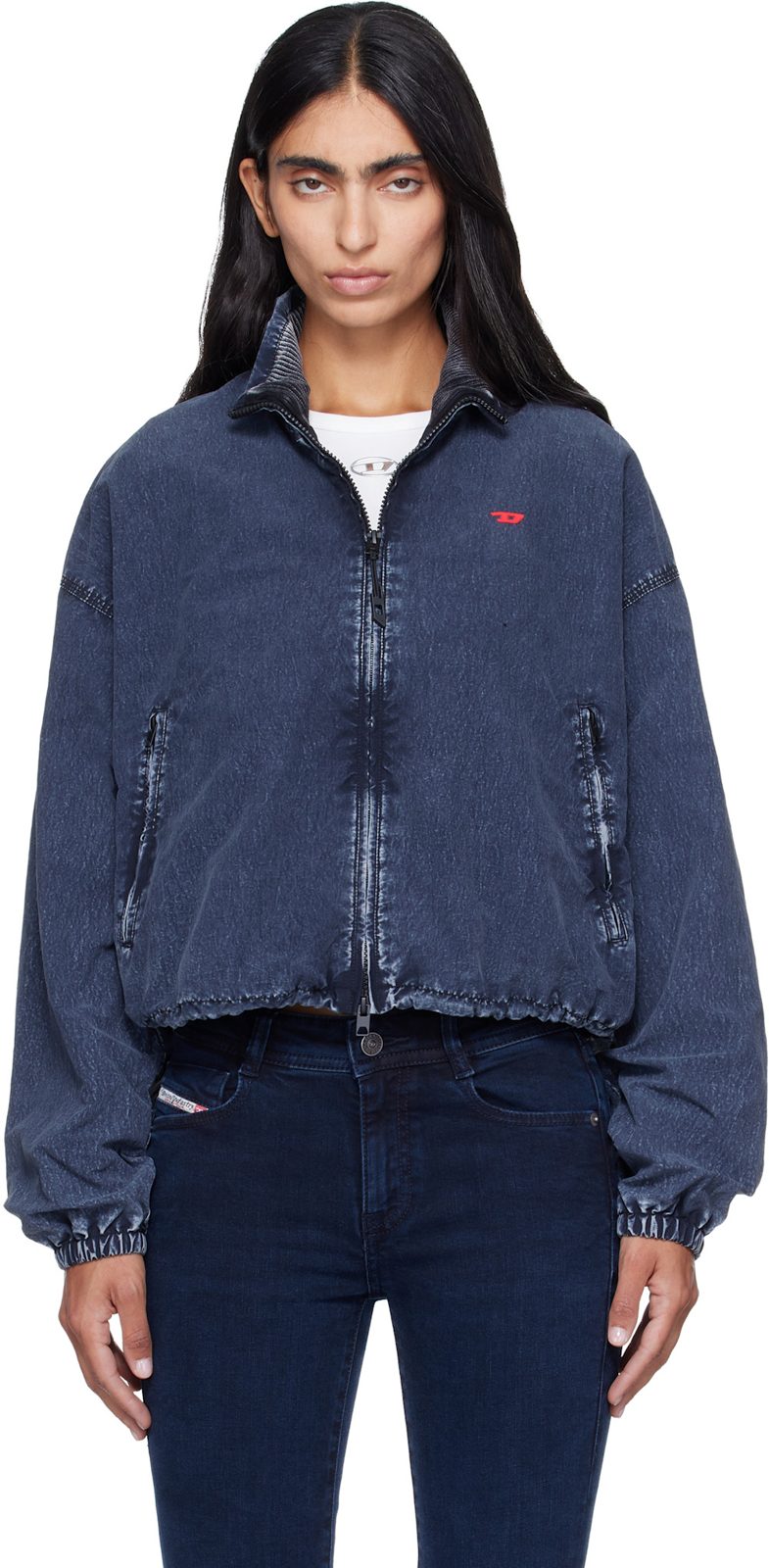 Black Faded Bomber Jacket 262001F063002