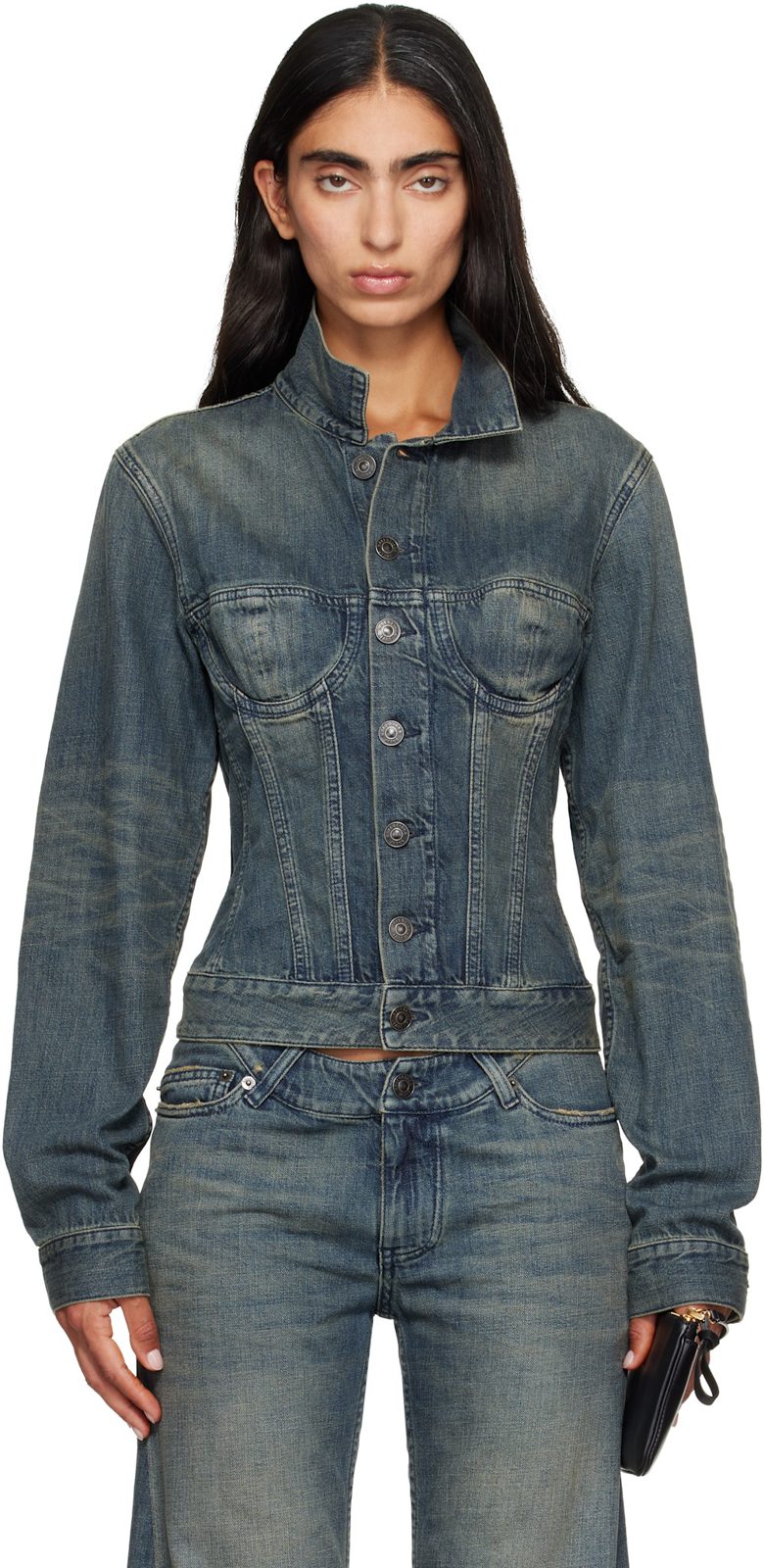 Blue Corseted Denim Jacket 262342F060002