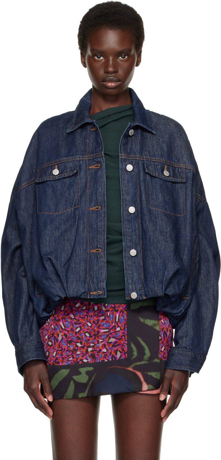Navy Dropped Shoulder Denim Jacket 262358F060000