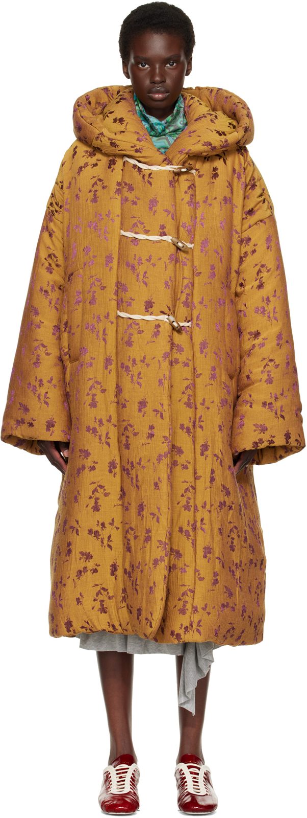 Yellow & Purple Floral Coat 262358F059003