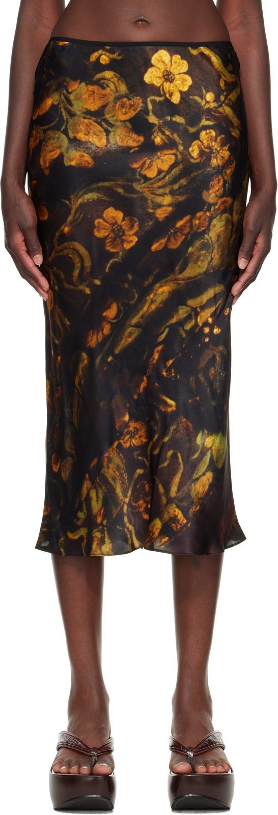 Black Floral Midi Skirt 262358F092019