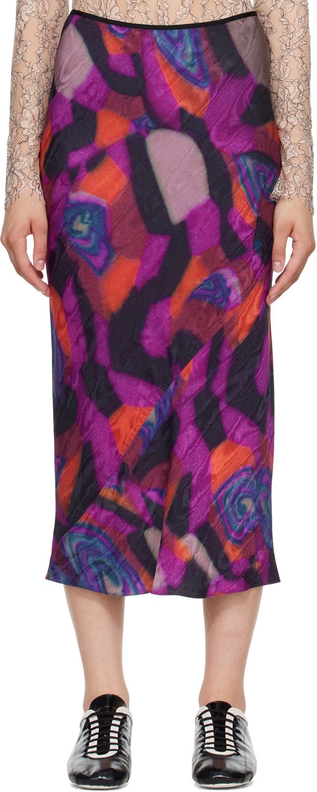 Purple Printed Midi Skirt 262358F093000