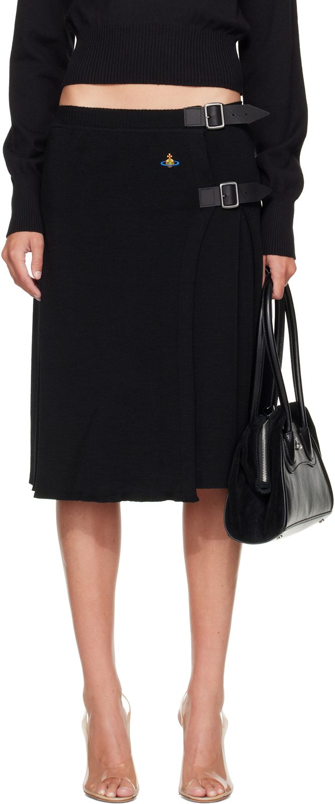 Black Alex Kilt Midi Skirt 262314F092004