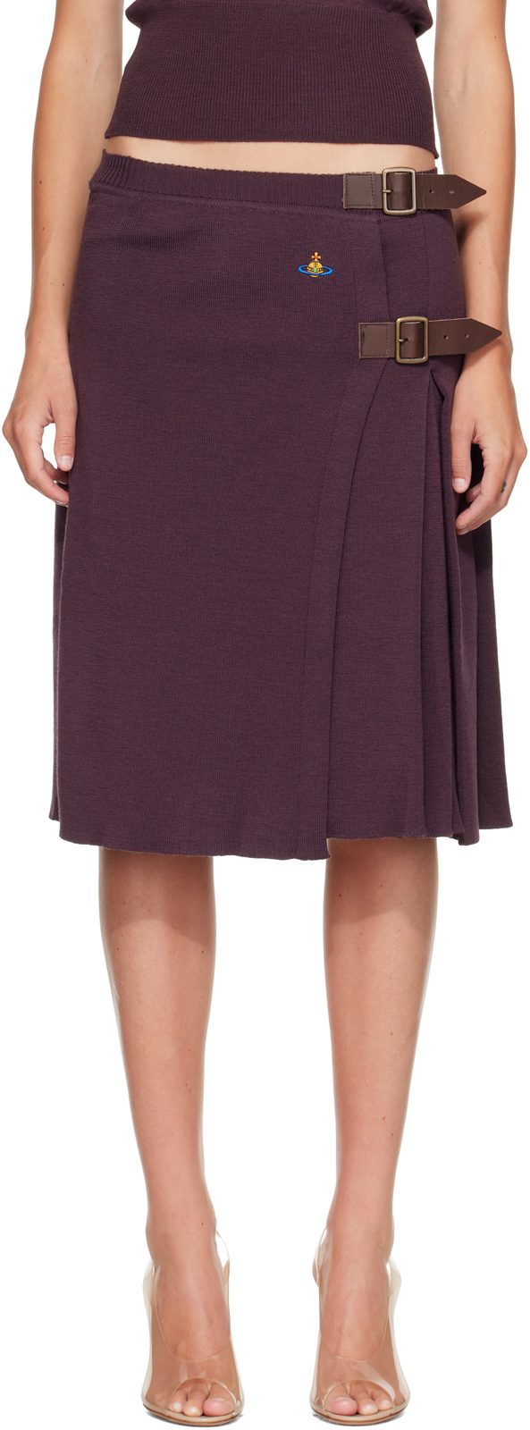 Purple Alex Kilt Midi Skirt 262314F092003