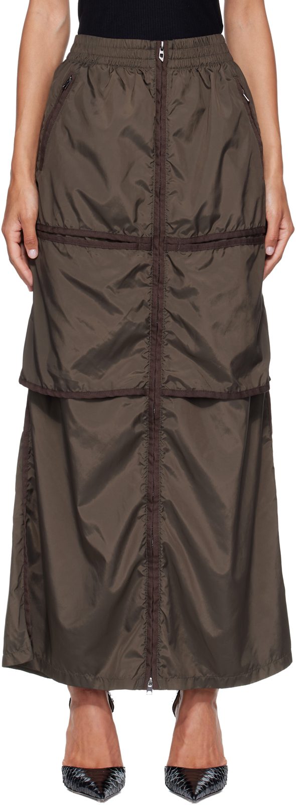 Khaki Windbreaker Maxi Skirt 262001F093001