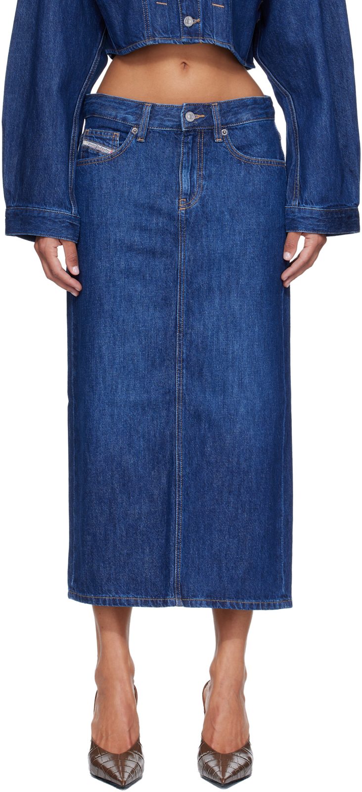 Blue Denim Midi Skirt 262001F092004