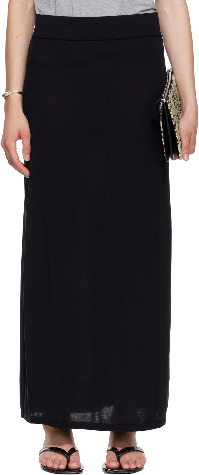TOTEME Black Long Knit Maxi Skirt 262771F093010