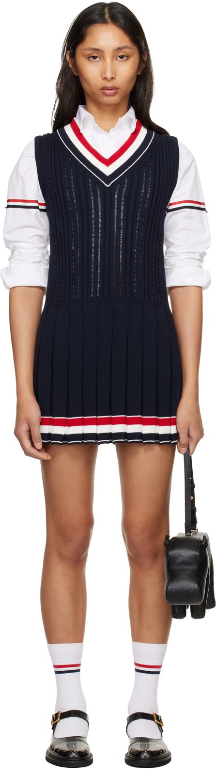 Navy Cricket RWB Stripe Baby Ladder Cable Minidress 261381F052006