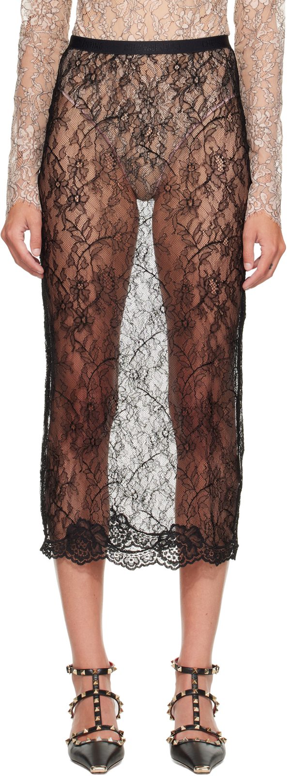 Black Lace Midi Skirt 262476F092000