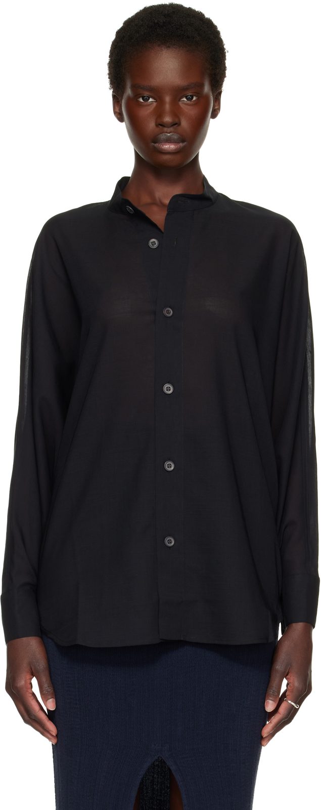 Black Sheer Wool Shirt 262809F109002