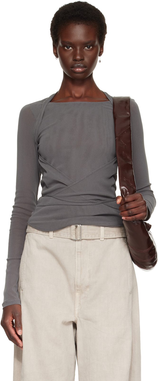 Gray Ballerina Wrap Blouse 262646F107002