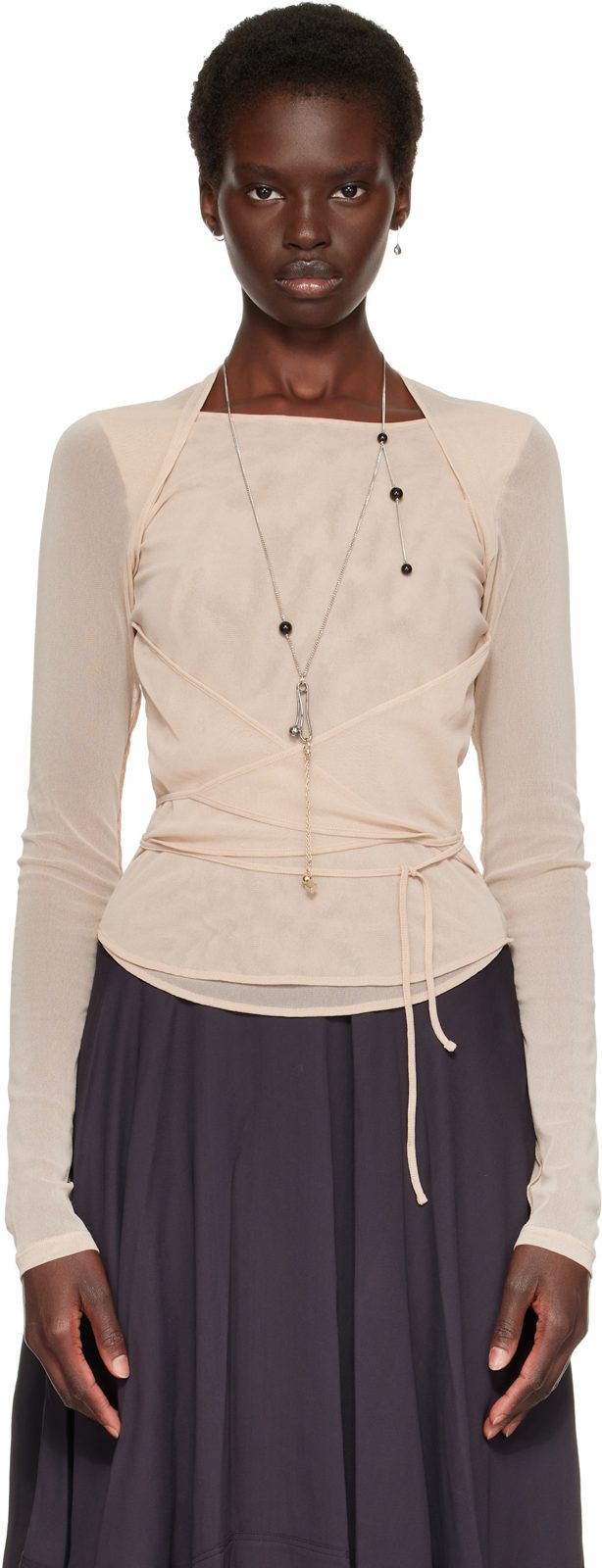 Beige Ballerina Wrap Blouse 262646F107003